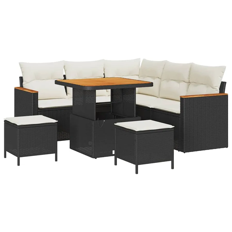 Ensemble de canapé de jardin avec coussin 8 pcs Noir Poly rotin - 2