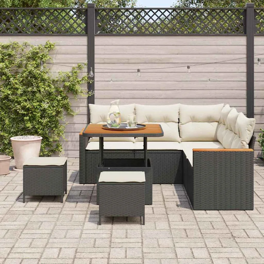 Ensemble de canapé de jardin avec coussin 8 pcs Noir Poly rotin - 3