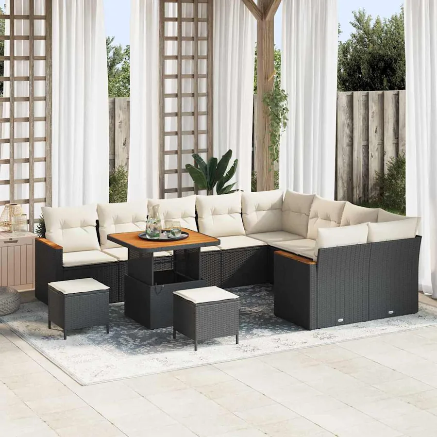 Ensemble de canapé de jardin 12 pcs Noir Poly Rattan