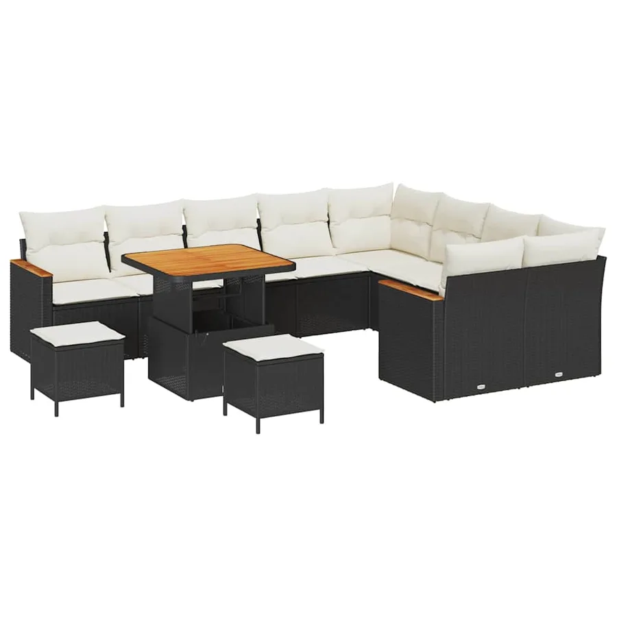 Ensemble de canapé de jardin 12 pcs Noir Poly Rattan - 2
