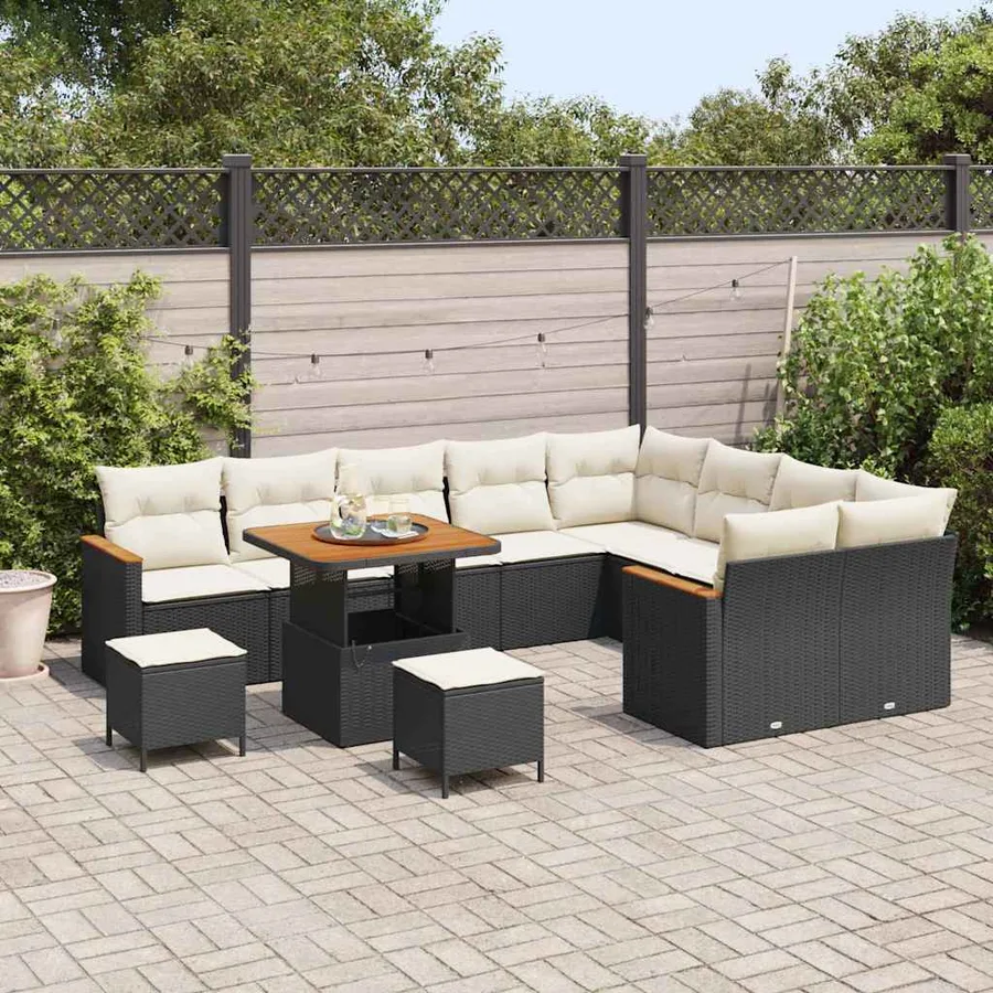 Ensemble de canapé de jardin 12 pcs Noir Poly Rattan - 3