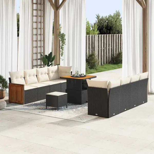 Ensemble de canapé de jardin 12 pcs Noir et Crème polyrotin