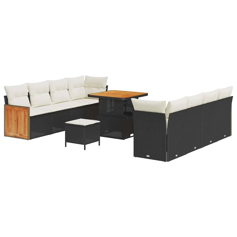 Ensemble de canapé de jardin 12 pcs Noir et Crème polyrotin - 2