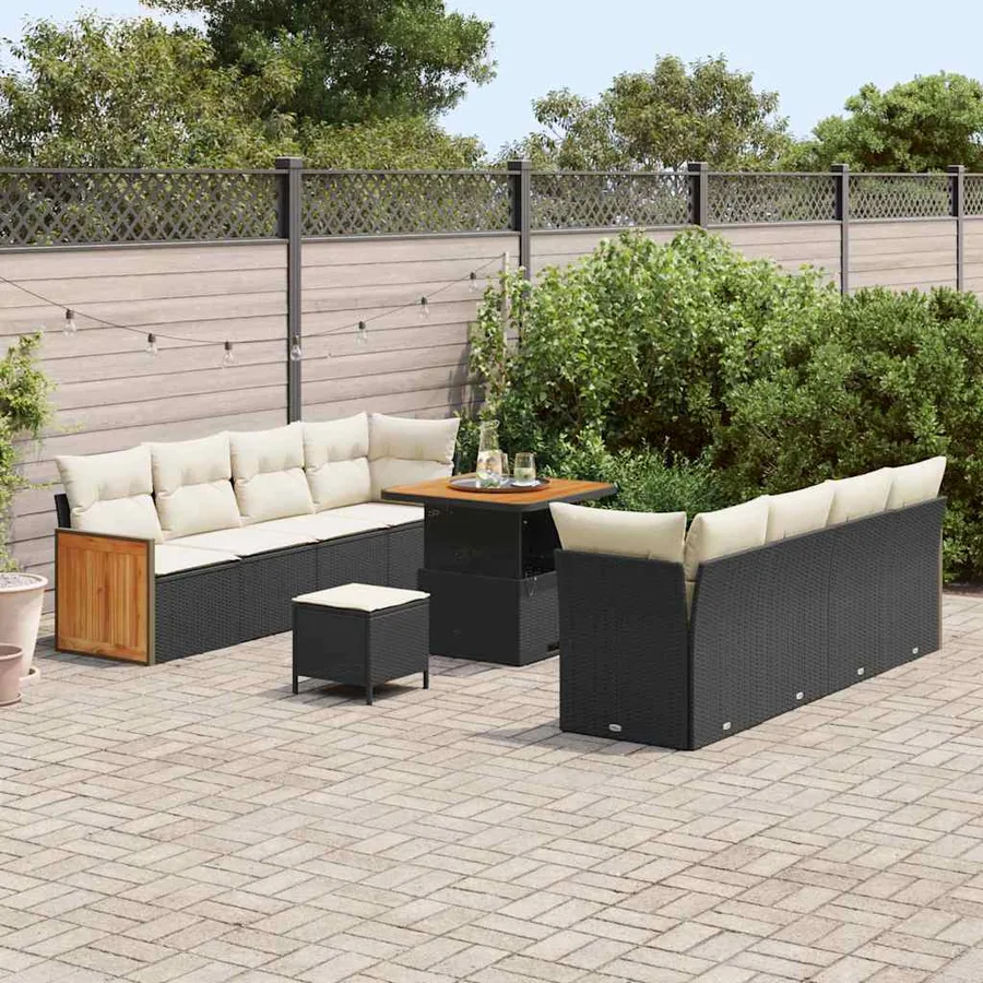 Ensemble de canapé de jardin 12 pcs Noir et Crème polyrotin - 3