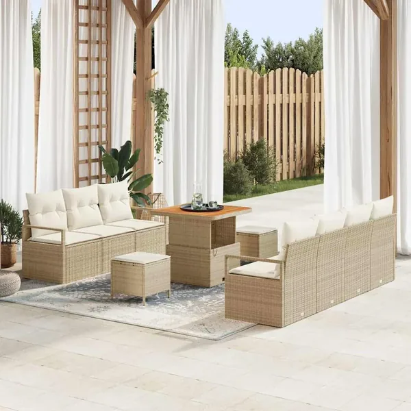 Ensemble de canapé de jardin avec coussin 10 pcs Beige et crème