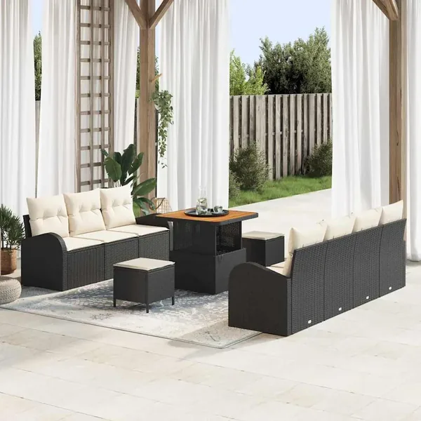 Ensemble de canapé de jardin avec coussin 10 pcs Noir et Crème