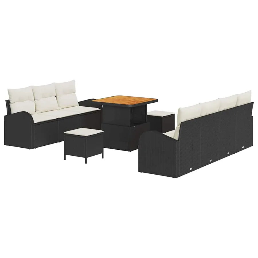 Ensemble de canapé de jardin avec coussin 10 pcs Noir et Crème - 2