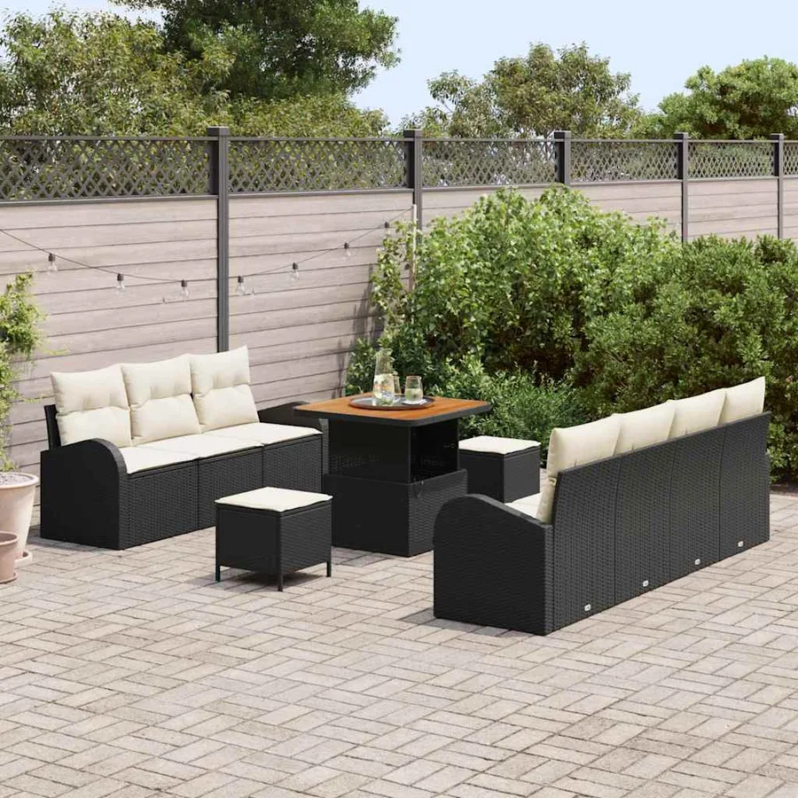 Ensemble de canapé de jardin avec coussin 10 pcs Noir et Crème - 3