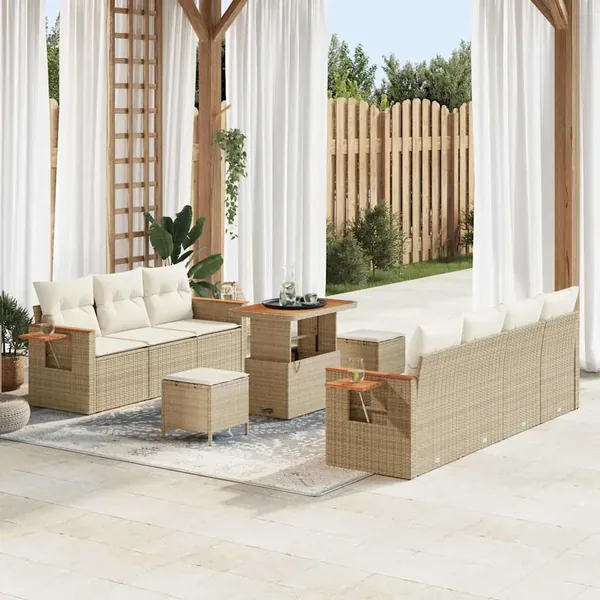 Ensemble de canapé de jardin 13 pcs Beige et crème polyrotin