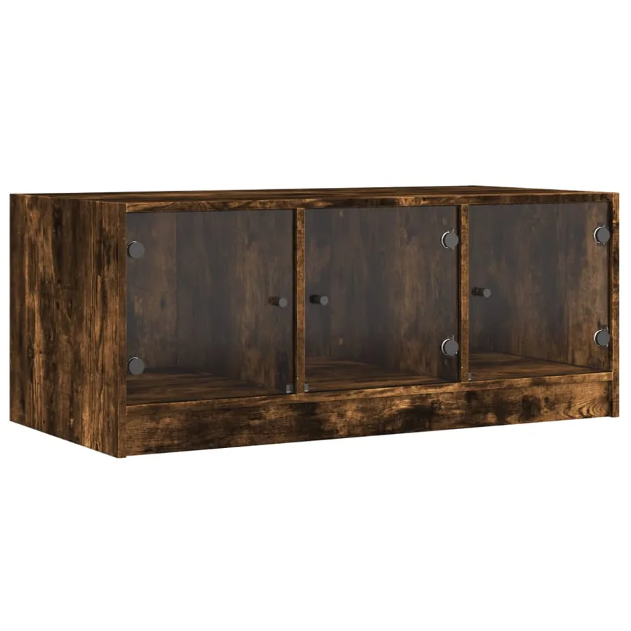 Table basse avec portes en verre chêne fumé 102x50x42 cm - 2
