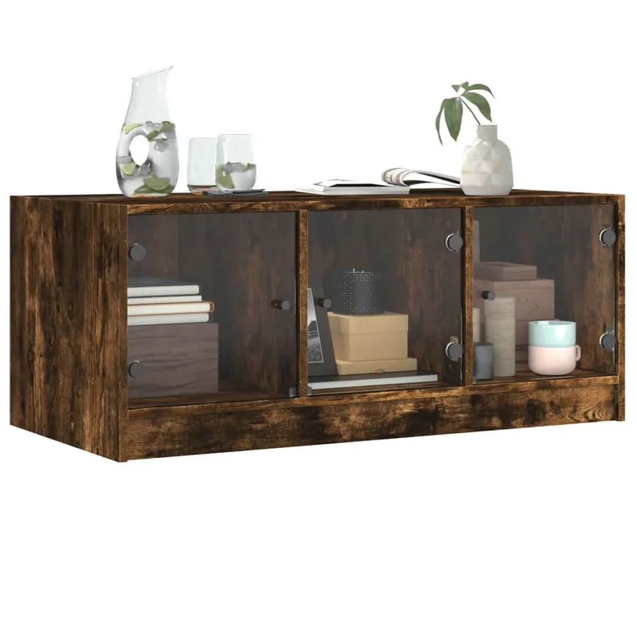 Table basse avec portes en verre chêne fumé 102x50x42 cm - 4