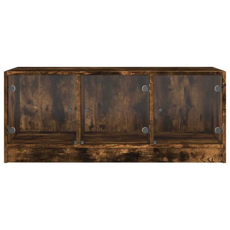 Table basse avec portes en verre chêne fumé 102x50x42 cm - 6