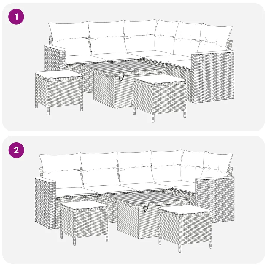 Ensemble de canapé de jardin 8 pcs Noir polyrotin - 8