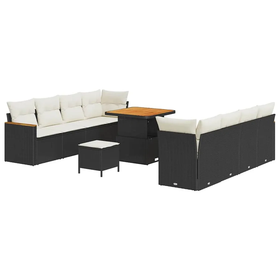Ensemble de canapé de jardin avec coussin 12 pcs Noir polyrotin - 2