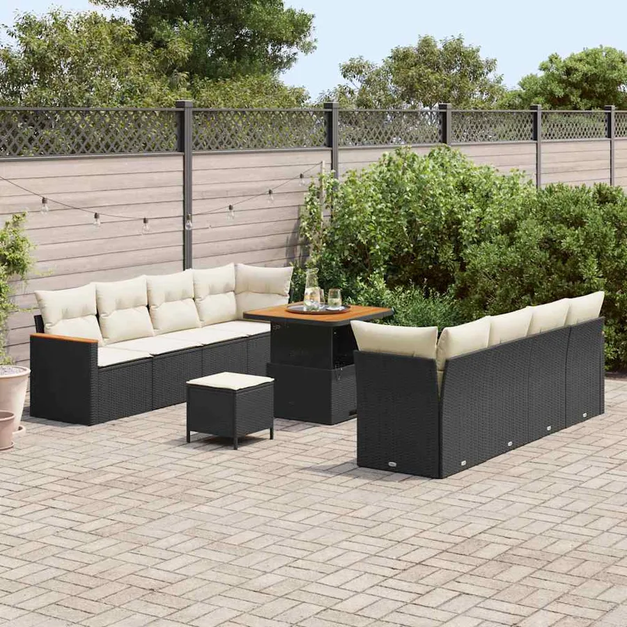 Ensemble de canapé de jardin avec coussin 12 pcs Noir polyrotin - 3