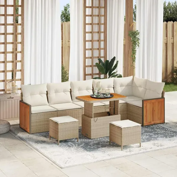 Ensemble de canapé de jardin 11 pcs Beige et crème polyrotin