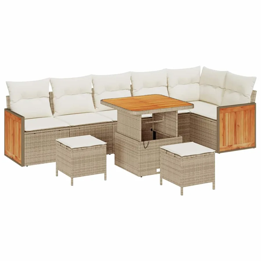 Ensemble de canapé de jardin 11 pcs Beige et crème polyrotin - 2