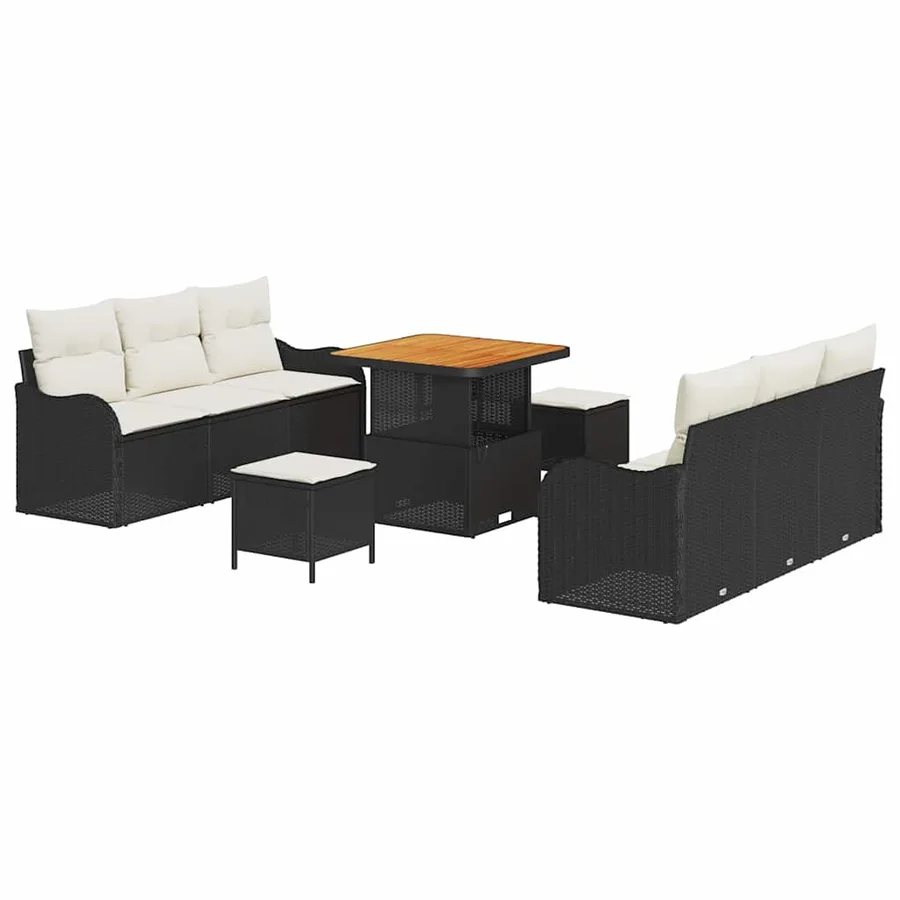 Ensemble de canapé de jardin avec coussin 9 pcs Noir et Crème - 2
