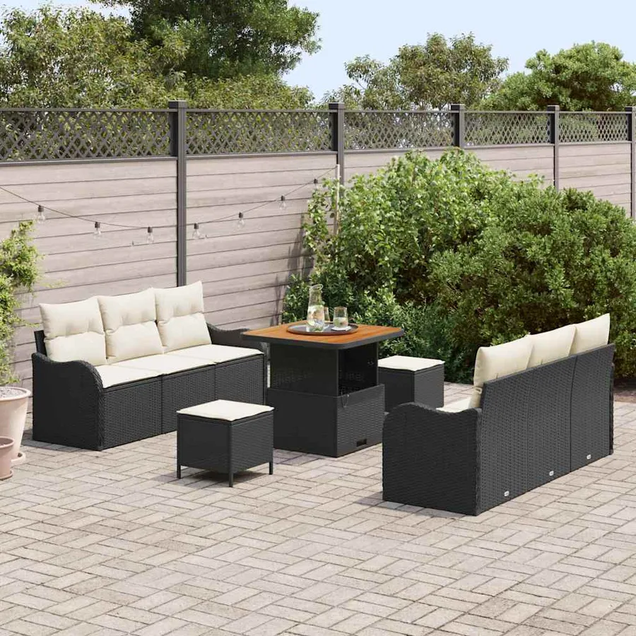 Ensemble de canapé de jardin avec coussin 9 pcs Noir et Crème - 3