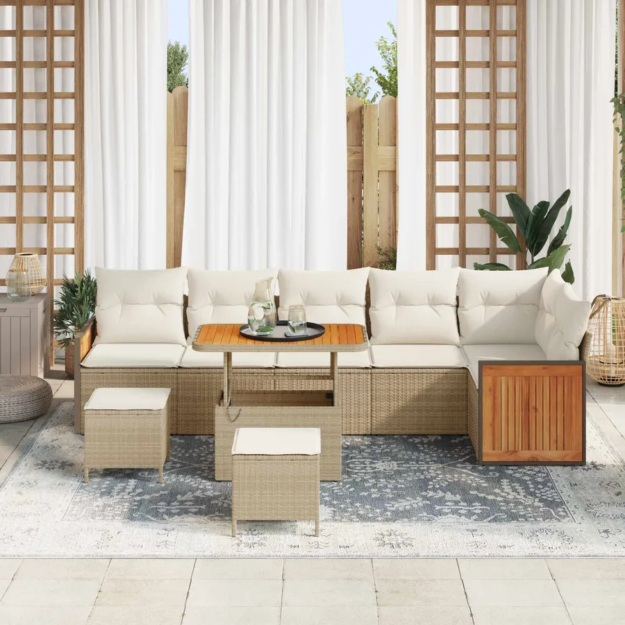 Ensemble de canapé de jardin avec coussin 9 pcs Beige et crème - 3