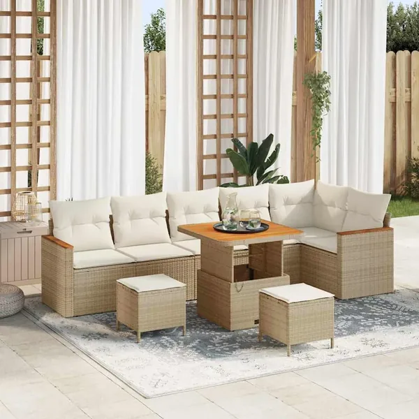 Ensemble de canapé de jardin 9 pcs Beige Poly rotin