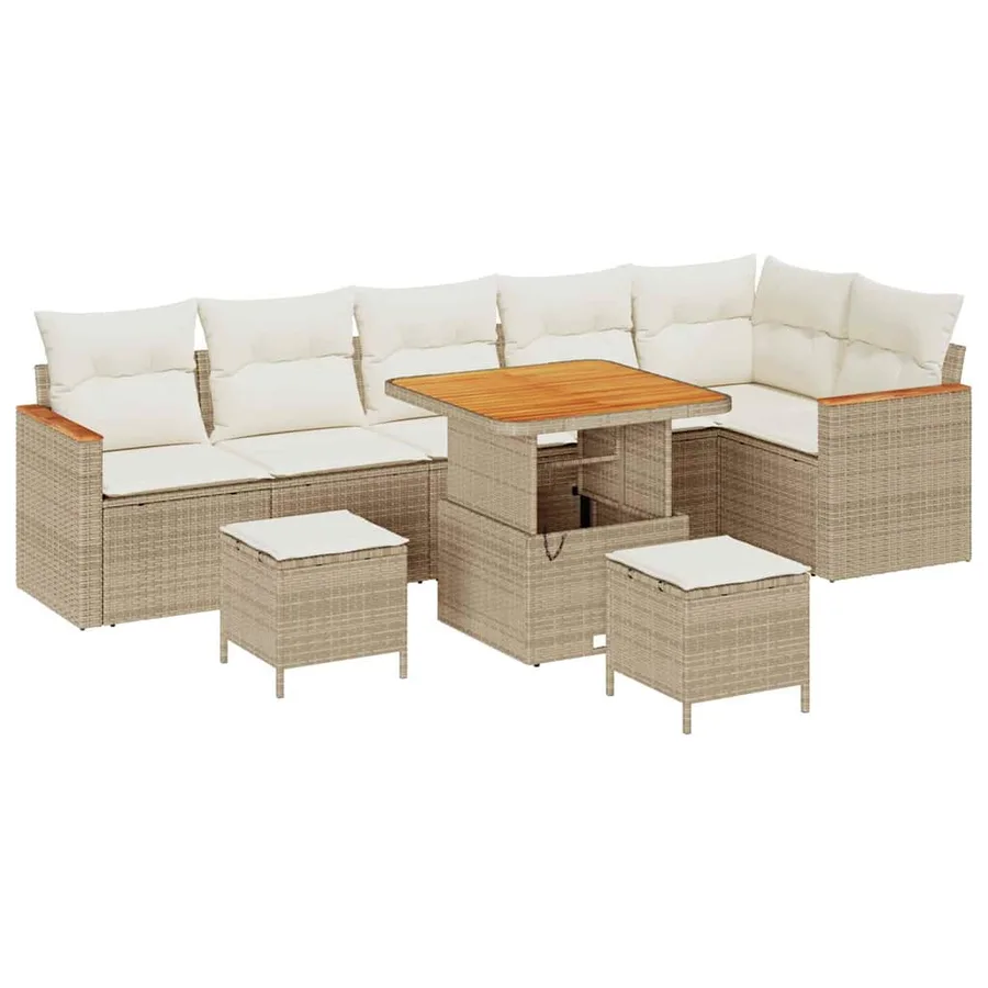 Ensemble de canapé de jardin 9 pcs Beige Poly rotin - 2