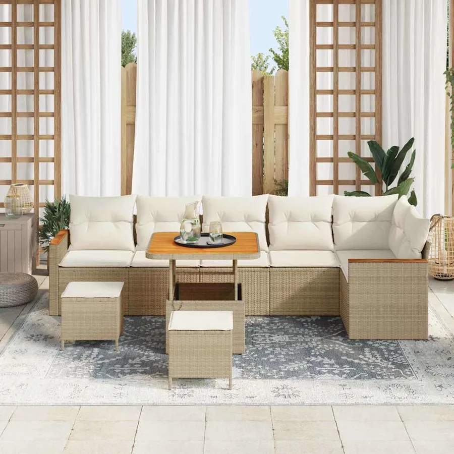 Ensemble de canapé de jardin 9 pcs Beige Poly rotin - 3