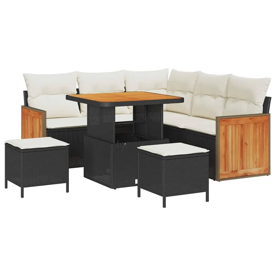 Ensemble de canapé de jardin 9 pcs Noir et Crème polyrotin - 2