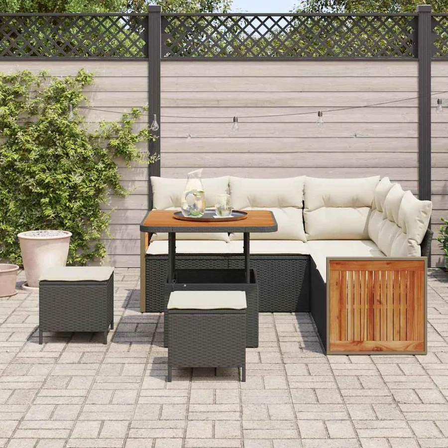 Ensemble de canapé de jardin 9 pcs Noir et Crème polyrotin - 3