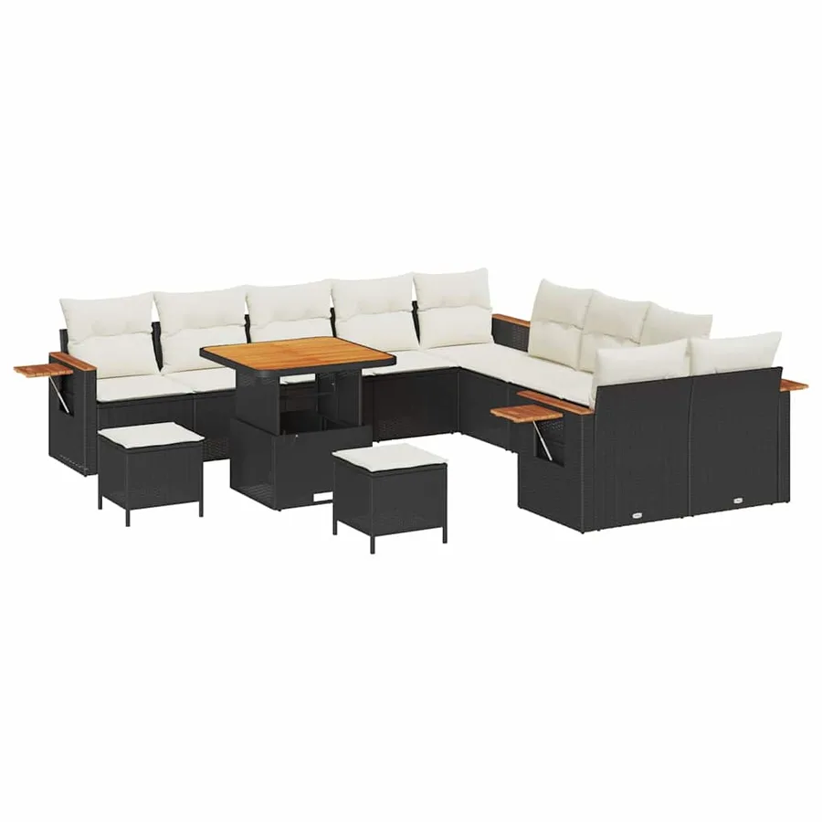 Ensemble de canapé de jardin 17 pcs Noir et Crème polyrotin - 2