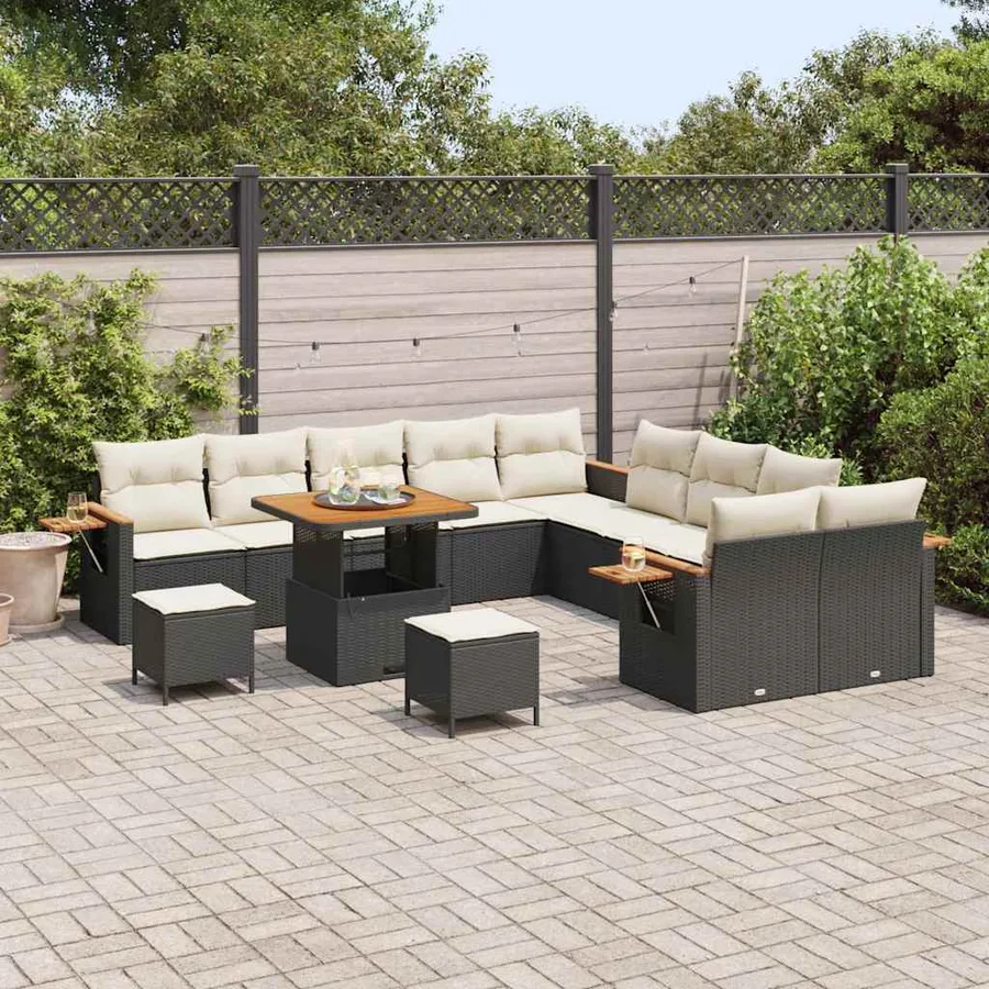 Ensemble de canapé de jardin 17 pcs Noir et Crème polyrotin - 3