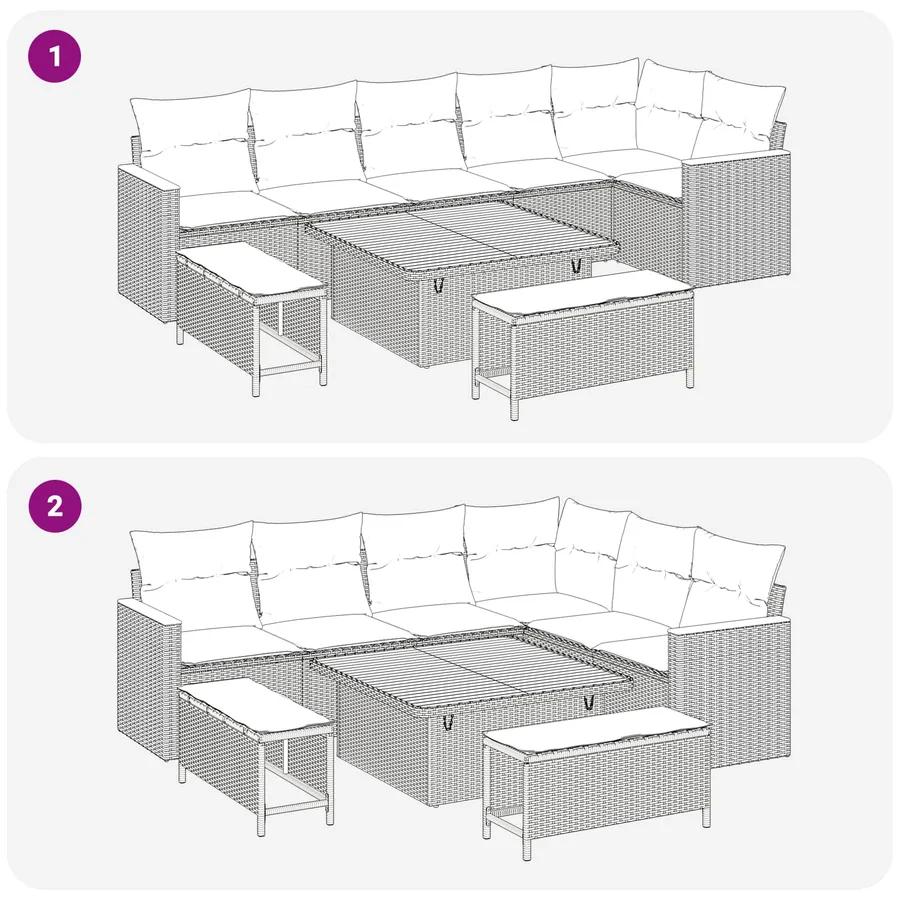 Ensemble de canapé de jardin 9 pcs Beige polyrotin - 8