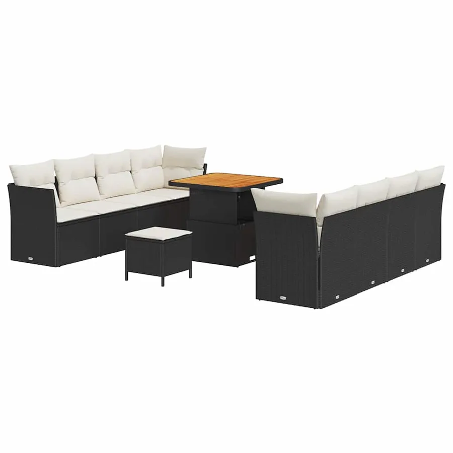Ensemble de canapé de jardin 11 pcs Noir et Crème polyrotin - 2