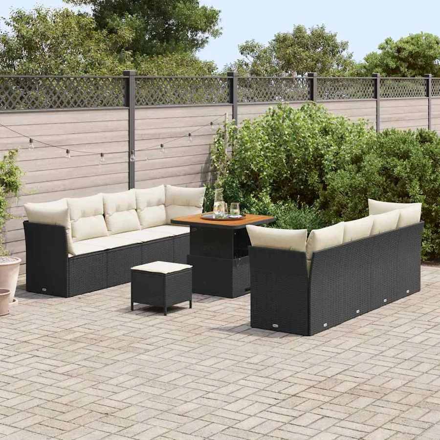 Ensemble de canapé de jardin 11 pcs Noir et Crème polyrotin - 3