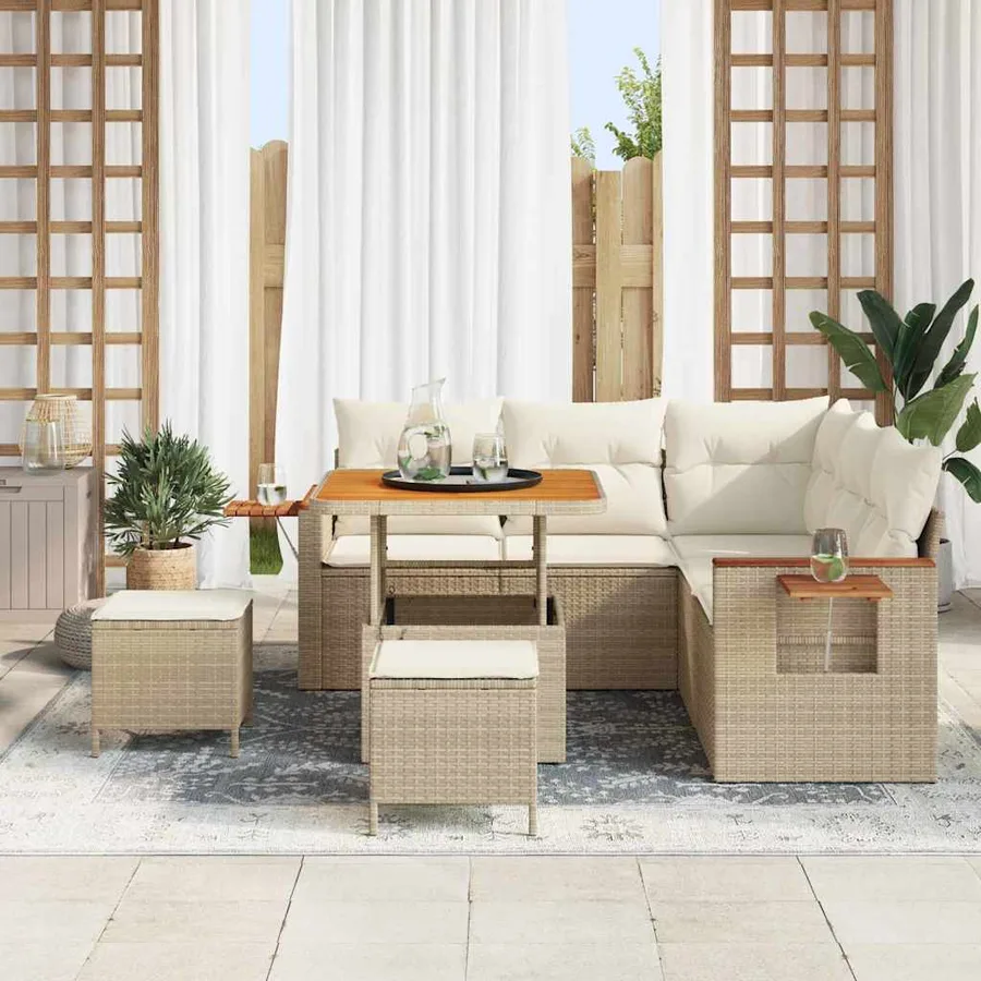 Ensemble de canapé de jardin 9 pcs Beige et crème polyrotin - 3