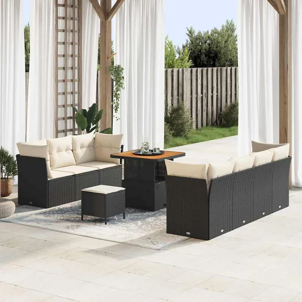 Ensemble de canapé de jardin avec coussin 10 pcs Noir et crème