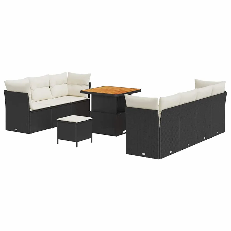Ensemble de canapé de jardin avec coussin 10 pcs Noir et crème - 2