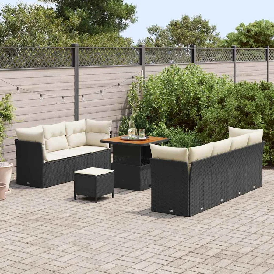 Ensemble de canapé de jardin avec coussin 10 pcs Noir et crème - 3