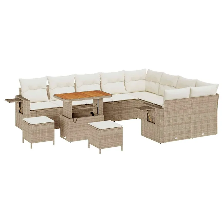 Ensemble de canapé de jardin 12 pcs Beige et crème polyrotin - 2
