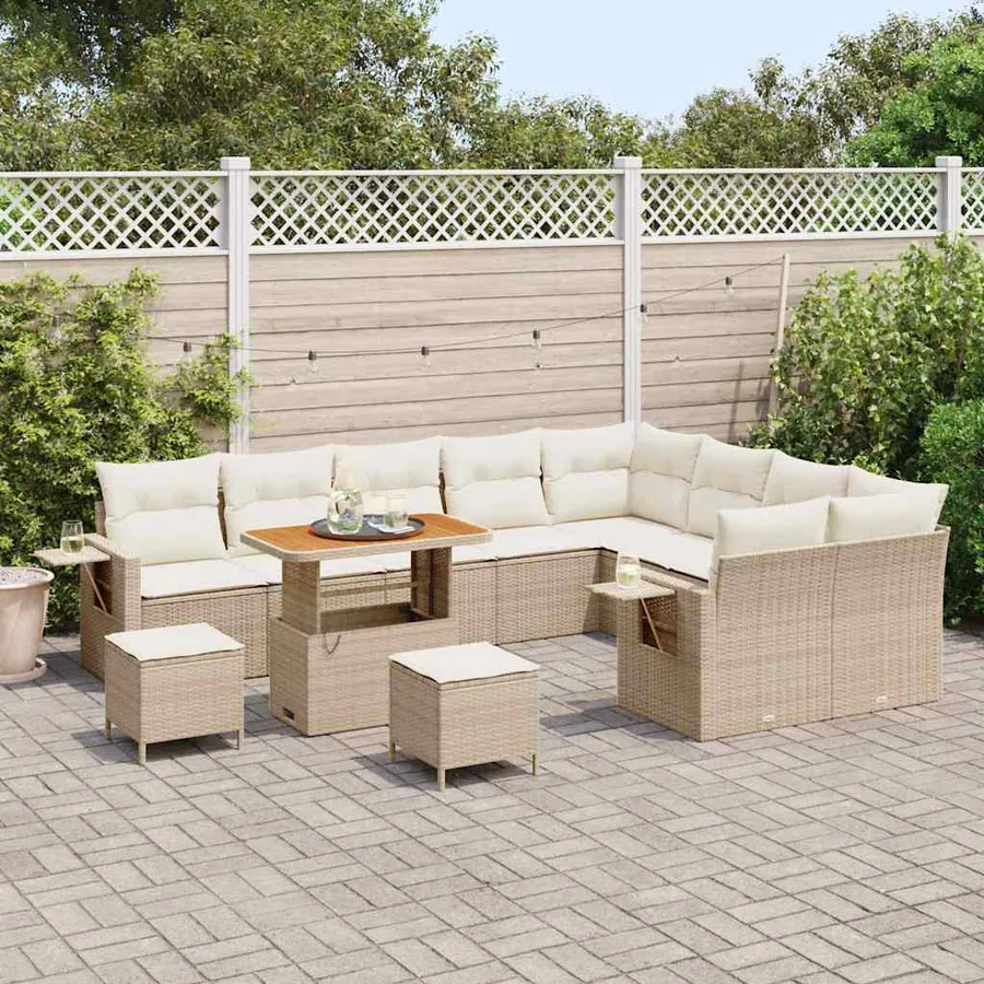 Ensemble de canapé de jardin 12 pcs Beige et crème polyrotin - 3