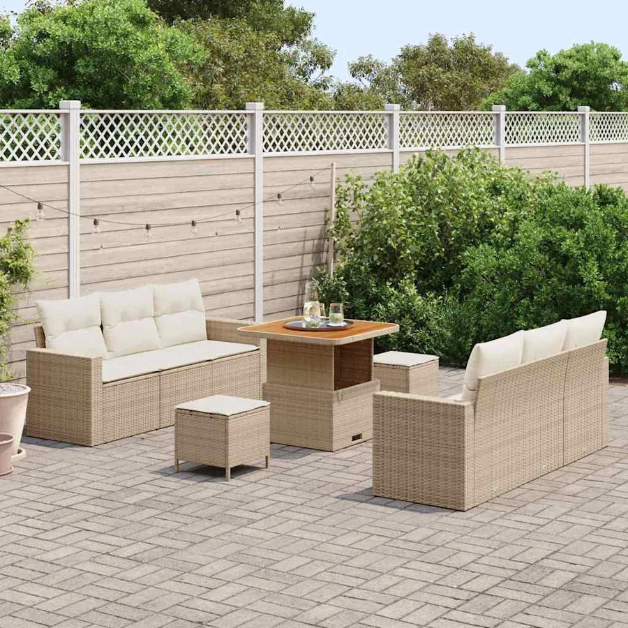 Ensemble de canapé de jardin avec coussin 9 pcs beige et crème - 3