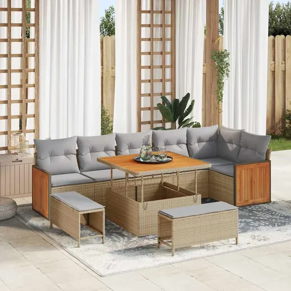 Ensemble de canapé de jardin 11 pcs Beige et Gris clair
