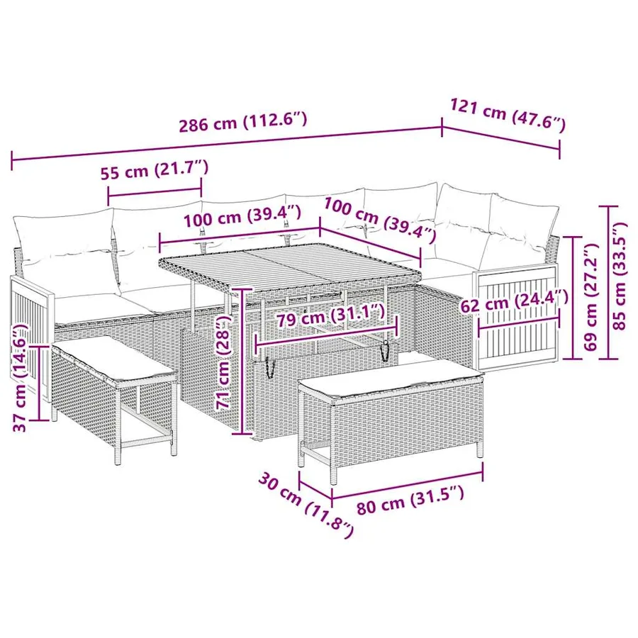 Ensemble de canapé de jardin 11 pcs Beige et Gris clair - 14