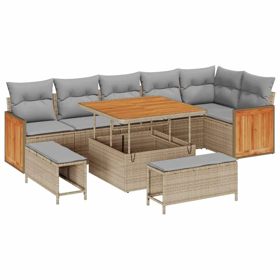 Ensemble de canapé de jardin 11 pcs Beige et Gris clair - 2