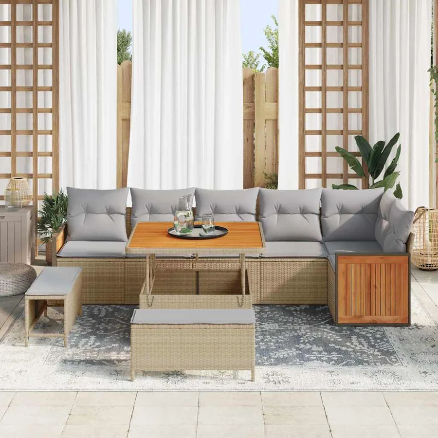 Ensemble de canapé de jardin 11 pcs Beige et Gris clair - 3