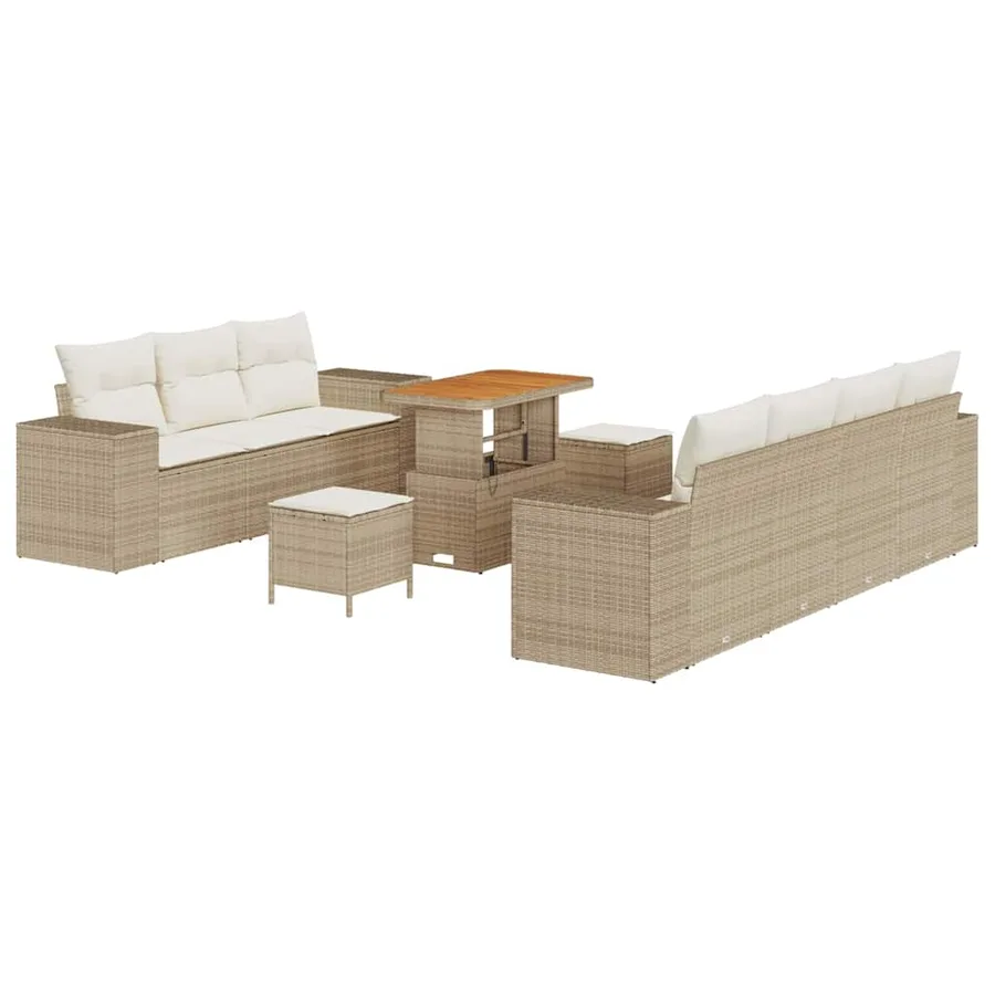 Ensemble de canapé de jardin 10 pcs Beige et crème Poly Rattan - 2