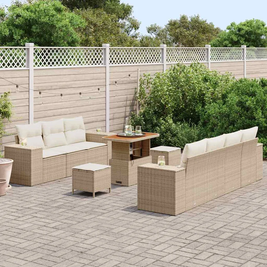 Ensemble de canapé de jardin 10 pcs Beige et crème Poly Rattan - 3