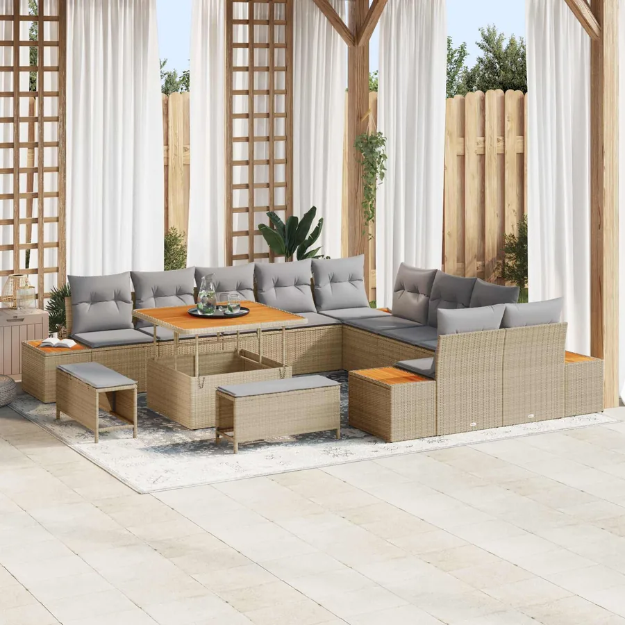 Ensemble de canapé de jardin 13 pcs Beige et Gris clair