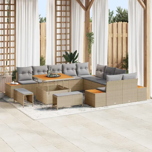 Ensemble de canapé de jardin 13 pcs Beige et Gris clair