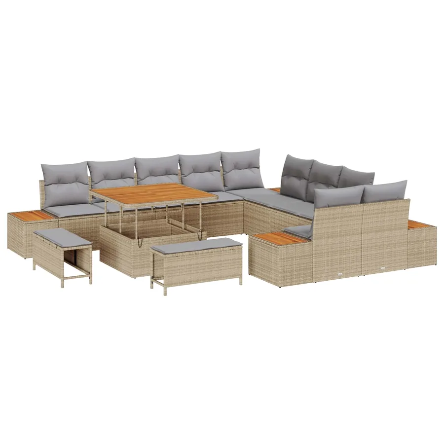 Ensemble de canapé de jardin 13 pcs Beige et Gris clair - 2